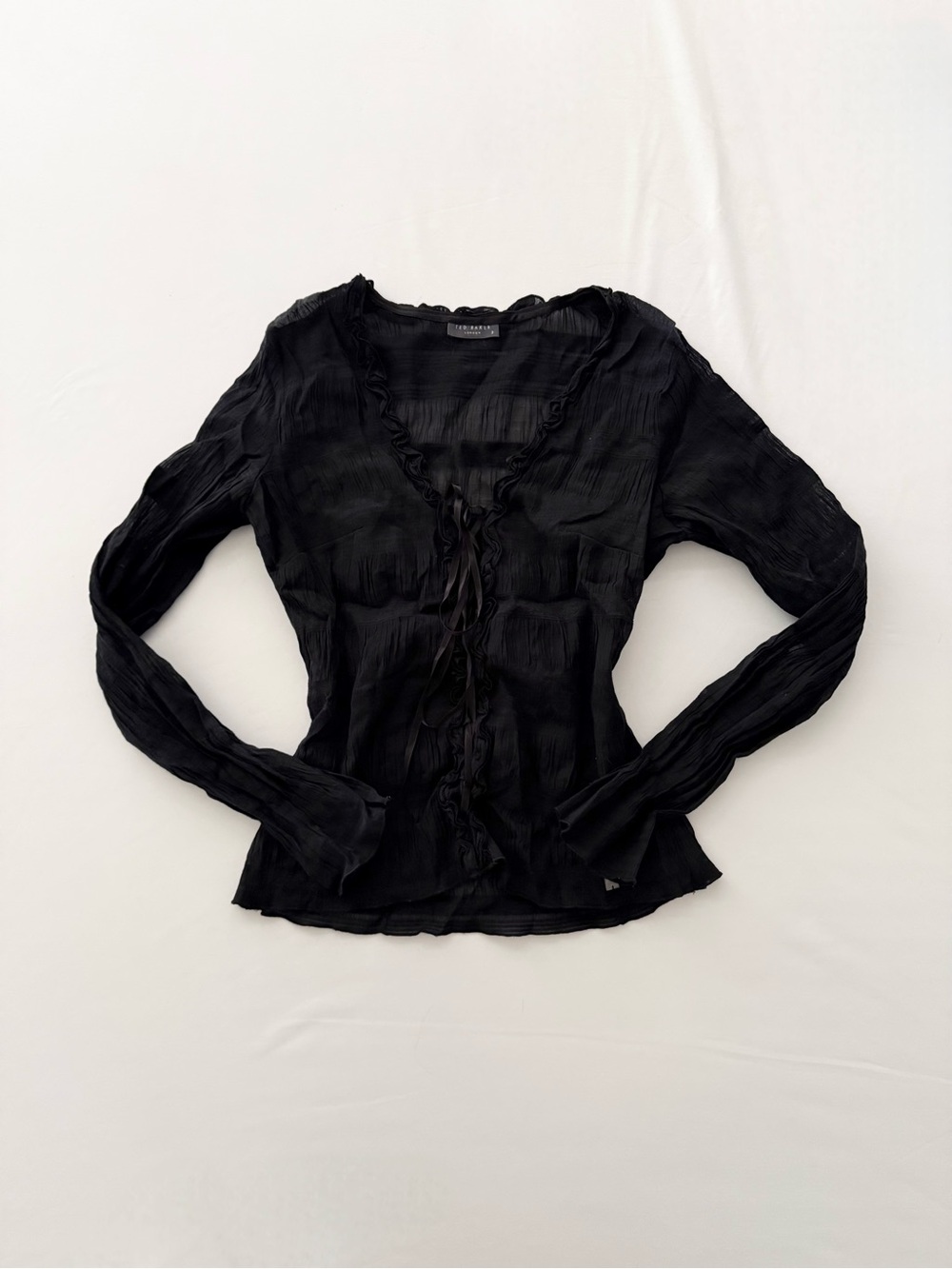 Gothic ted baker black semi sheer front tie cotton blouse